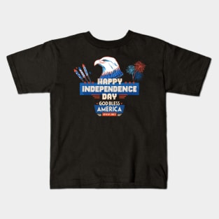 USA Bald Eagle 4th Of July Patriotic American Flag, fireworks, happy independence day God Bless America Kids T-Shirt